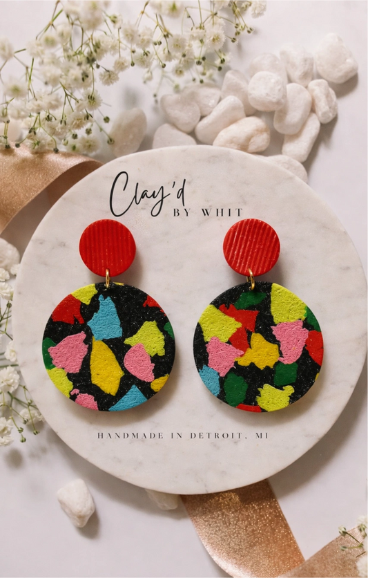 Red Stud-Colorful Dangle Clay Earrings