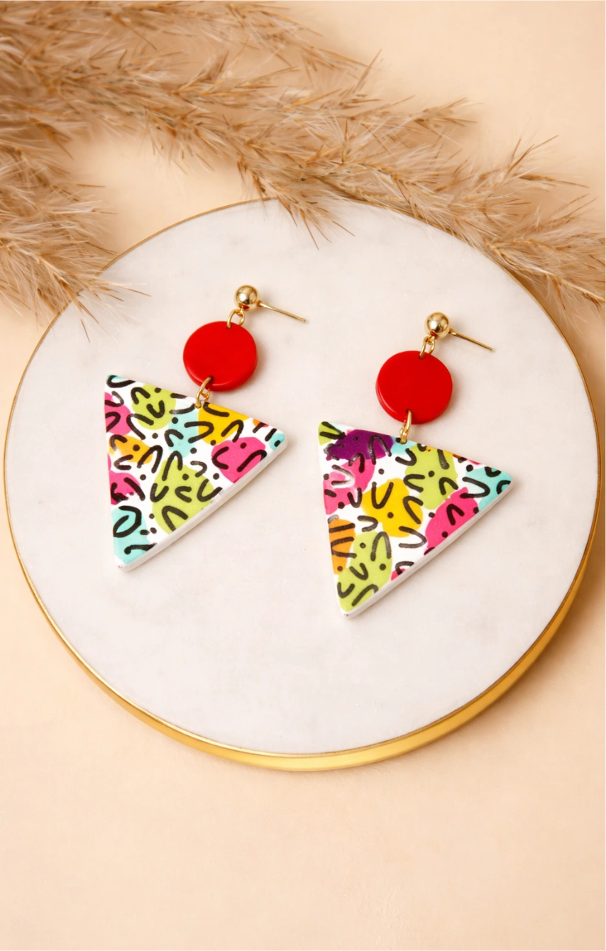 Triangle Multicolor Clay Earrings