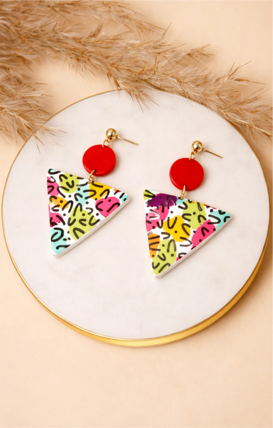 Triangle Multicolor Clay Earrings